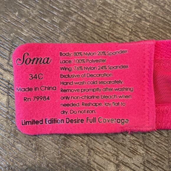 NWOT SOMA Limited Edition Hot Pink Black Desire Full Coverage Bra 34C - Picture 6 of 7